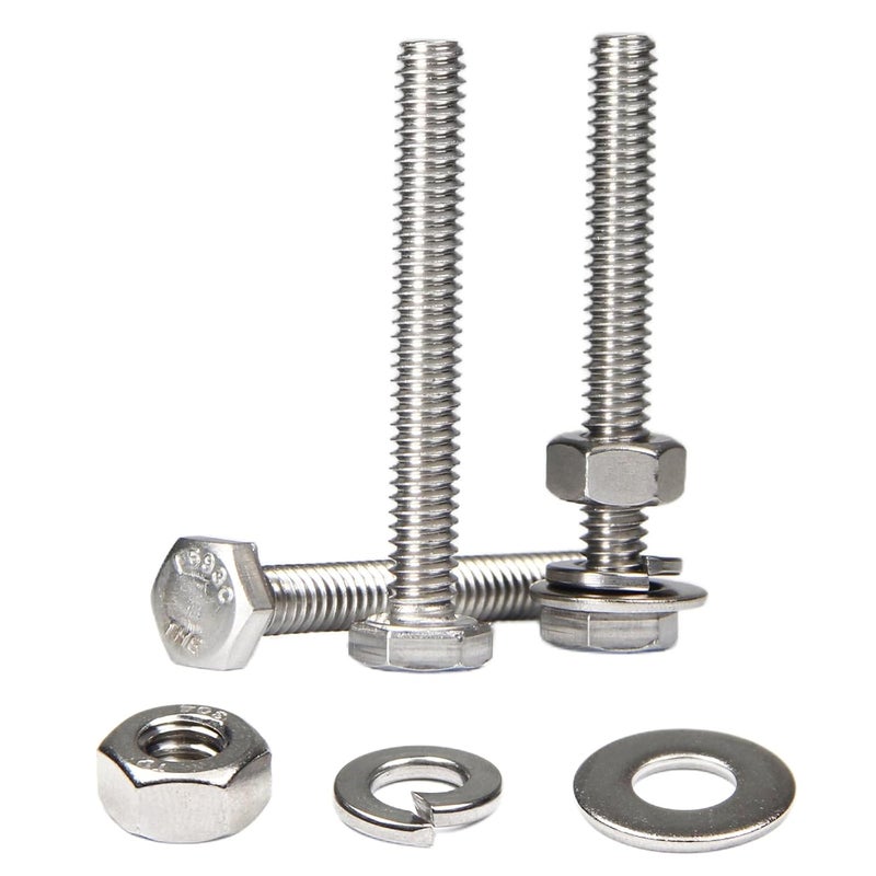 MroMax 20 Sets 1/4-20 x 2 Hex Head Screw Bolt, Nuts, Flat Washer & Spring Lock Washers Kits,Fully Threaded, Stainless Steel 18-8（304）, Bright Finish - Image 1